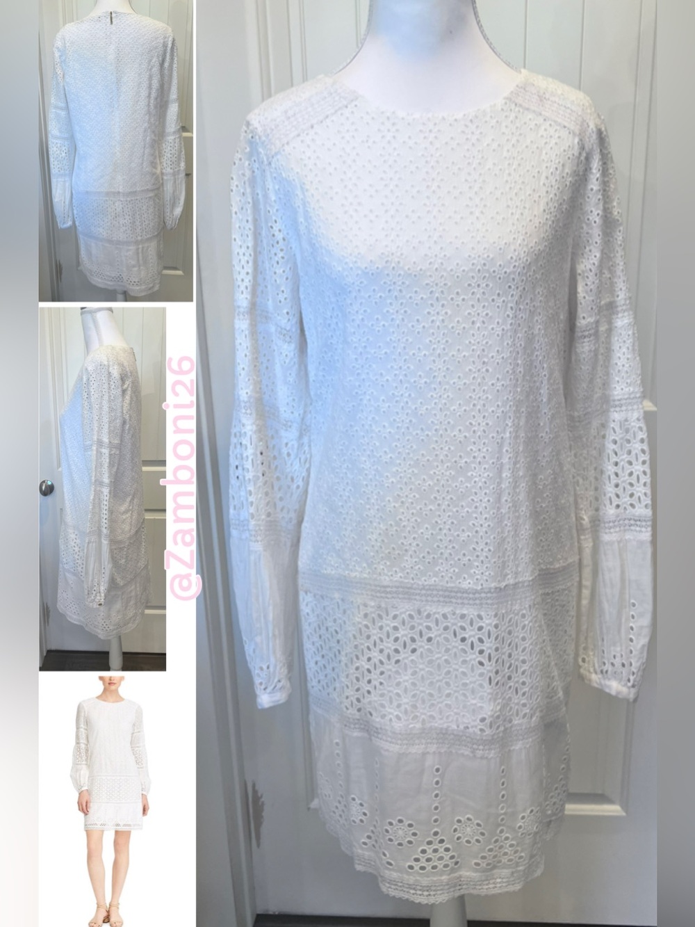 Lauren Ralph Lauren Cotton Voile Floral Eyelet Long Sleeve Dress Sz 4